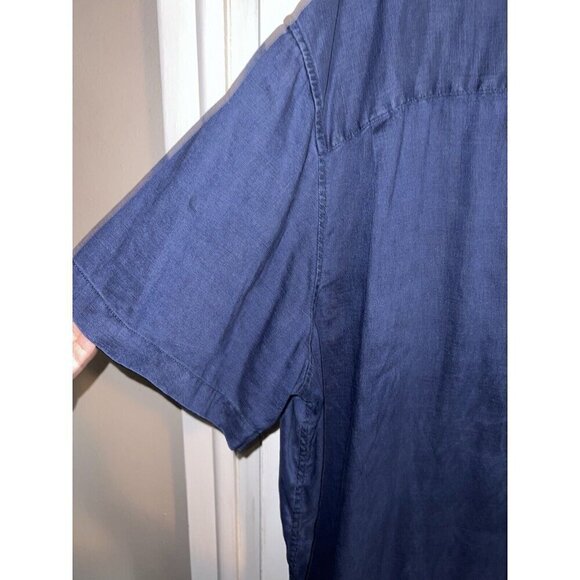 MERONA Navy Linen Button Down Short Sleeve Shirt Embroidered Sz XXL - Picture 5 of 8